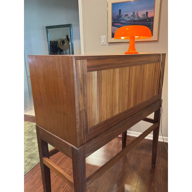 Brown A Tall Mid Century Modern Danish Cocktail Cabinet With Tambour Doors, Circa 1960s For Sale - Image 8 of 12