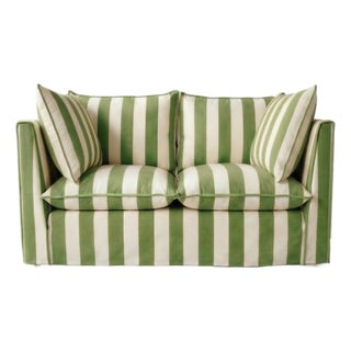 Sophie Conran Coco 2 Seater Sofa - Spring Green Stripes with Knife Edge Cushion For Sale