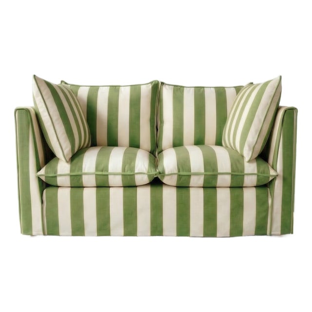 Sophie Conran Coco 2 Seater Sofa - Spring Green Stripes with Knife Edge Cushion For Sale