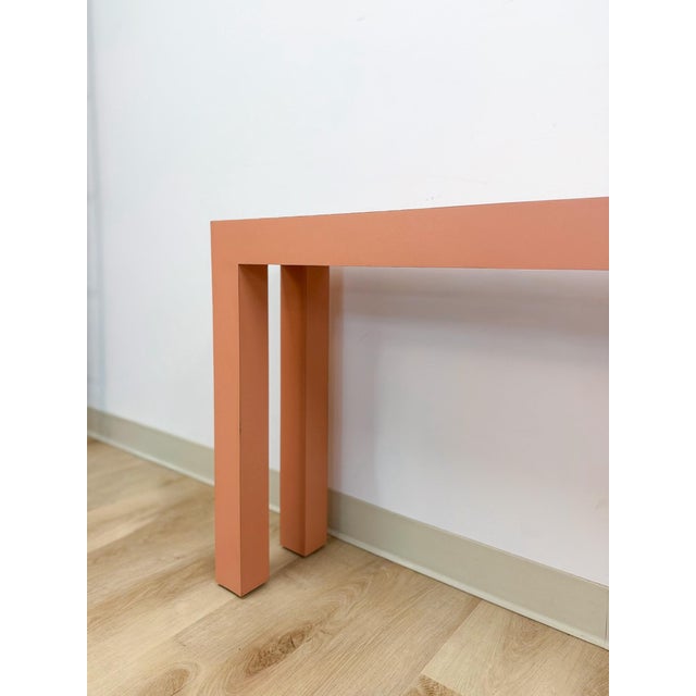 Paper Vintage Salmon Laminate Narrow Console Sofa Table Postmodern Retro Slim For Sale - Image 7 of 12