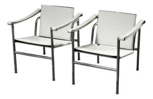 White Leather LC1 Basculant Chair by Le Corbusier, Pierre Jeanneret & Charlotte Perriand for Cassina, 1970s