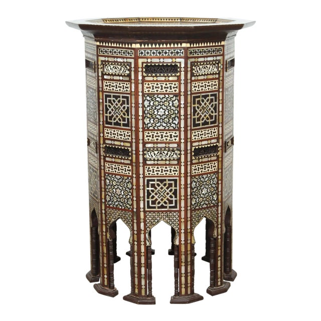 Pair of Antique Ottoman Moorish Abalone Mother-of-Pearl Inlaid Pedestal Tables For Sale - Image 4 of 11