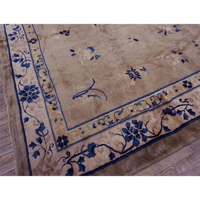 Textile Chinese - Peking Wool Room Size Rectangle 1920s Knotted Ivory Antique Rug For Sale - Image 7 of 9
