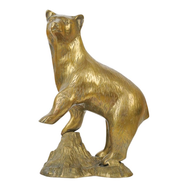 Vintage 12.875 In. Brass Bear Statue For Sale