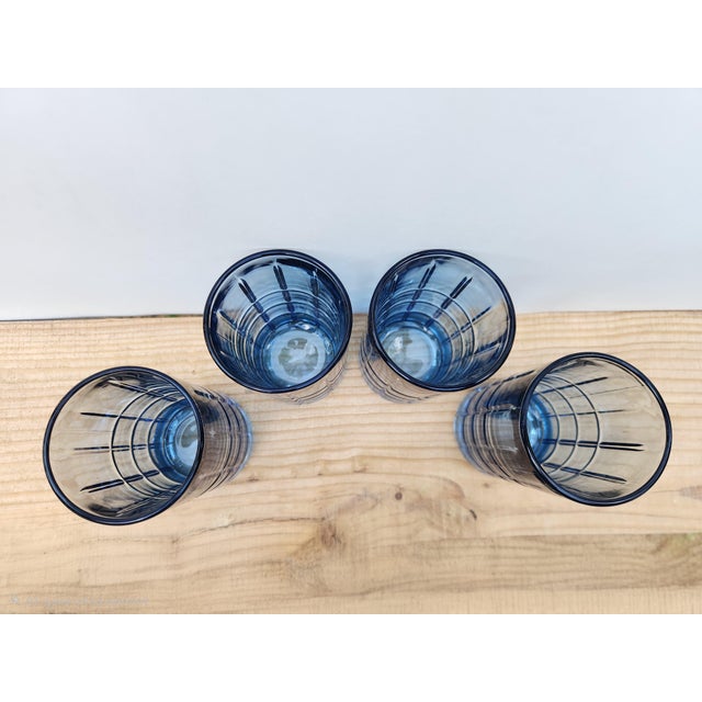 Vintage Mid-Century Modern Anchor Hocking "Tartan Blueberry" Flat Iced Tea Glasses - Set of 4 For Sale In Dallas - Image 6 of 15