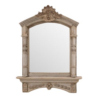 1900s French Louis XVI Carved Oak Mirror With Shelf For Sale