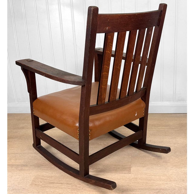 Antique Arts & Crafts Quartersawn Oak Rocking Chair For Sale - Image 6 of 15
