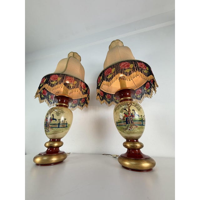 Large Vintage Oriental Satsuma Style Table Lamps, 1950s, Set of 2 For Sale - Image 6 of 18