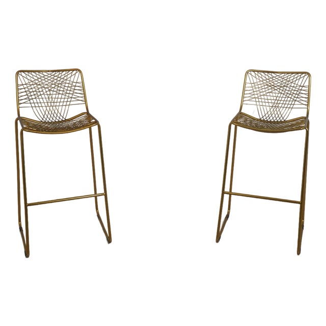 Pair of Modern Design Brass Wire Bar Stools For Sale