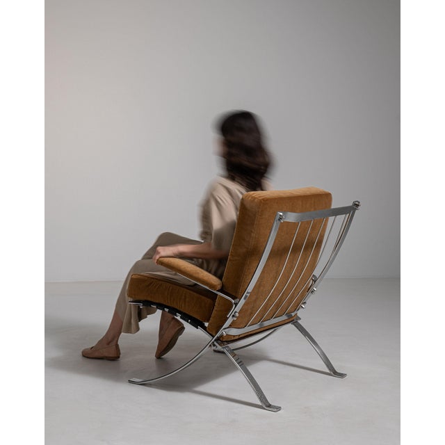 1960-1969 Italy Warm Burnt Orange Chrome-Frame Lounge Chair For Sale - Image 10 of 11
