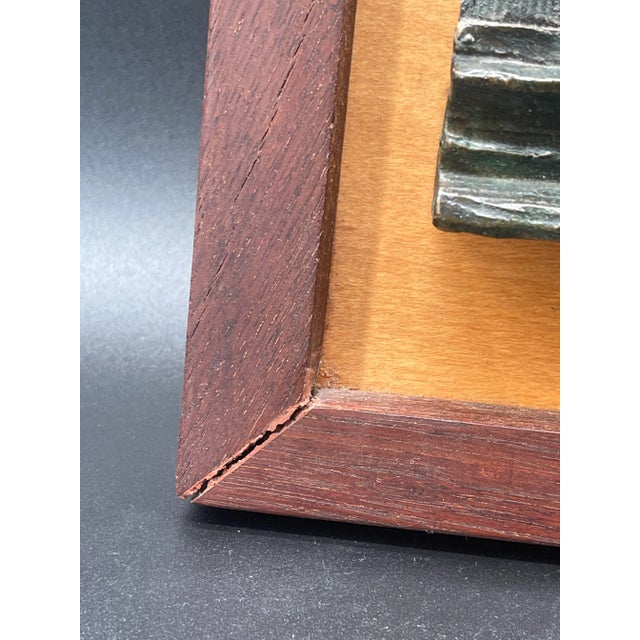 Metal Artist Signed Bronze Wall Hanging Sculpture of Nude Woman on a Wooden Frame Circa 1990 For Sale - Image 7 of 11