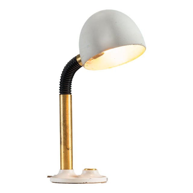 Vintage Desk Lamp in White Metal with Brass Accents by Egon Hillebrand for Hillebrand Lighting, 1970s For Sale