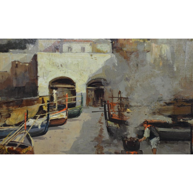 Vincenzo Canino, Seascape and Coastal Village, Naples, 1925, Oil on Canvas For Sale - Image 8 of 16