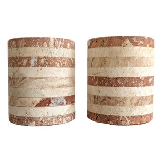 Vintage Striped Travertine Demilune Bookends by Fratelli Mannelli, 1970s, Set of 2 For Sale