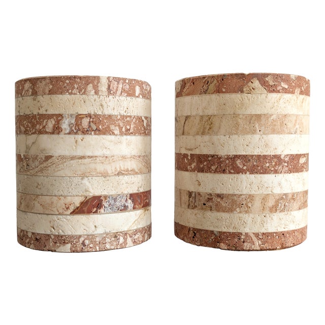 Vintage Striped Travertine Demilune Bookends by Fratelli Mannelli, 1970s, Set of 2 For Sale