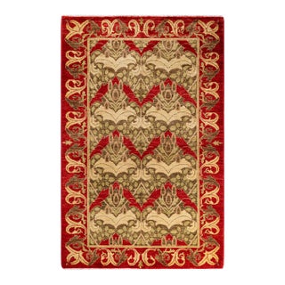 Arts & Crafts, One-of-a-Kind Hand-Knotted Area Rug - Gold, 4' 1" x 6' 3" For Sale