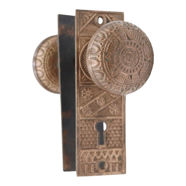 Antique Vernacular Bronze Passage Door Knob Set For Sale