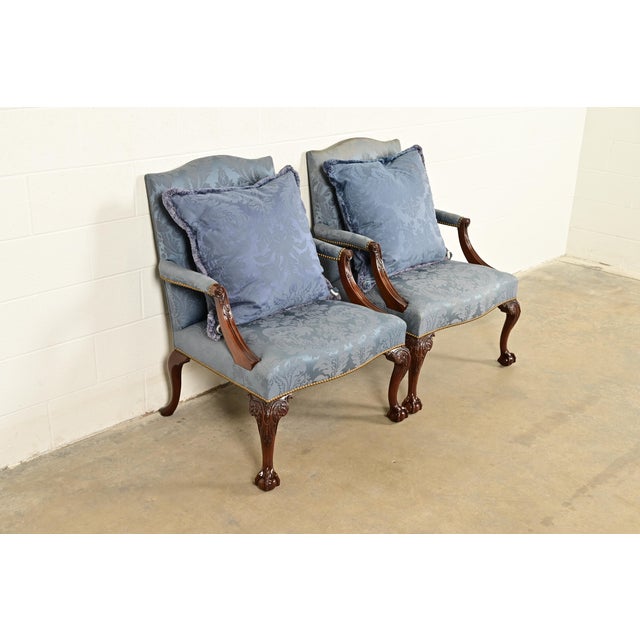 Kittinger Kittinger Chippendale Carved Mahogany Open Arm Library Chairs | Pair For Sale - Image 4 of 18