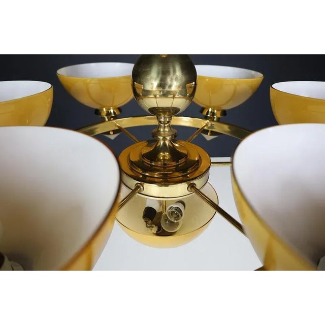 Sculptural Italian Chandelier in Brass & Amber-Gold Opaline Glass, 1970s For Sale - Image 4 of 11