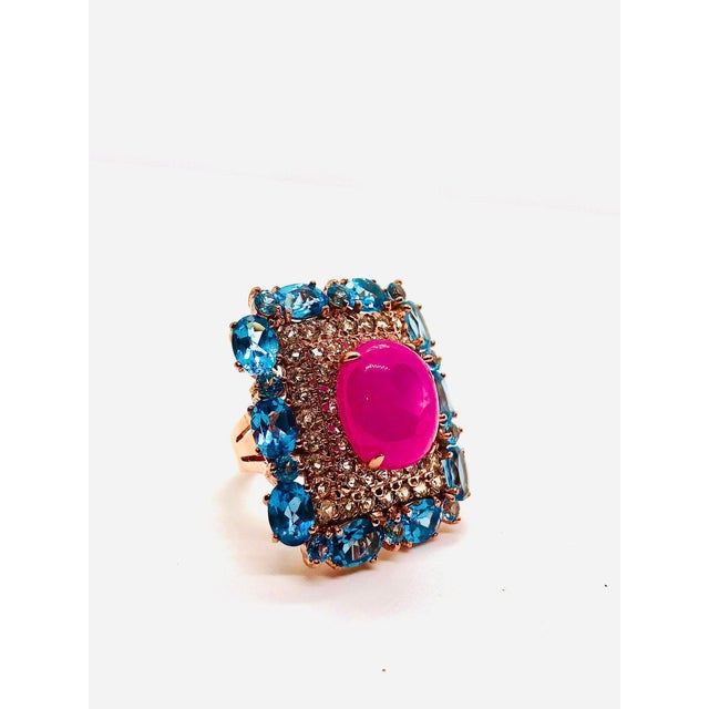 Baroque Bochic “Capri” Vintage Ruby & Blue Topaz Ring Set In 18K Gold & Silver For Sale - Image 3 of 11