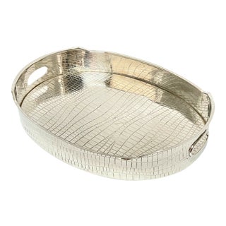 Vintage Embossed Silverplate Gallery Tray For Sale