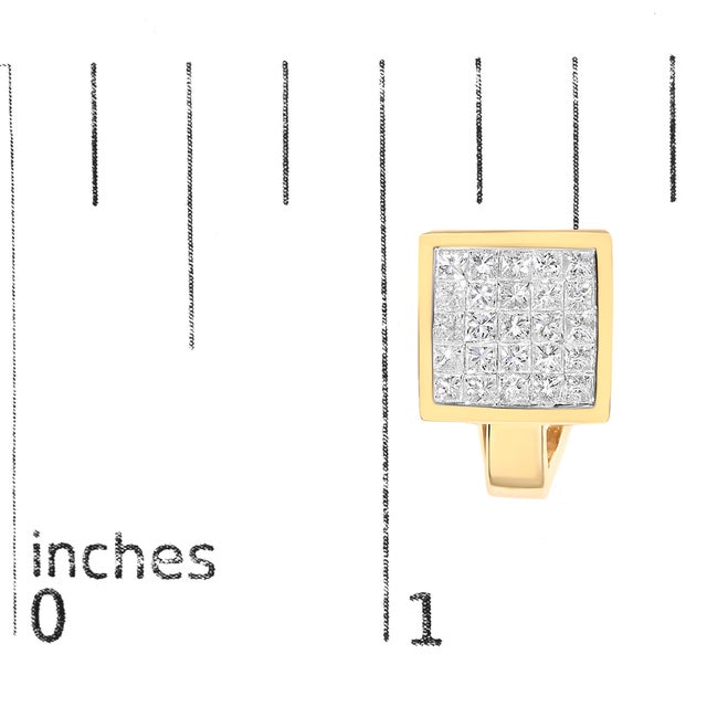 14K Yellow Gold 3-1/5 Cttw Princess Cut Diamond ¾ Square Invisible Set Grid Huggy Style Omega Back Stud Earrings (G-H Color, VS1-VS2 Clarity) For Sale In New York - Image 6 of 6