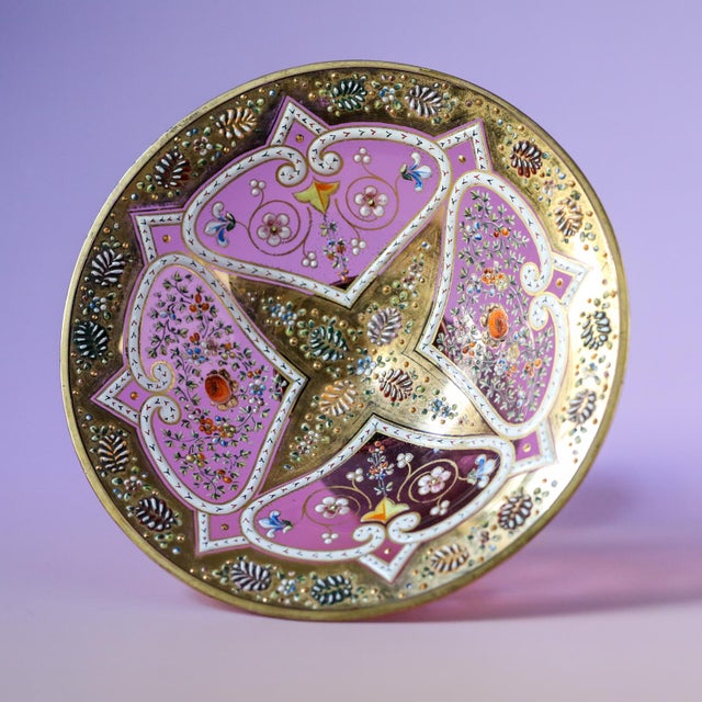 Late 19th Century Late 19th Century Moser Cranberry Glass Enameled Compote on Silver-Plated Stand For Sale - Image 5 of 6