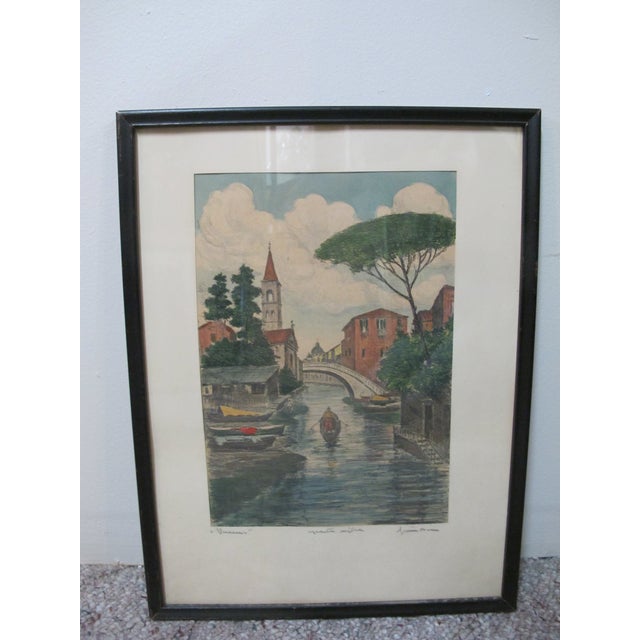 Printmaking Materials Bela Sziklay Canals of Venice Gondola Italy Framed Signed Color Etching Print #2 For Sale - Image 7 of 9