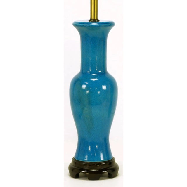 Mid-Century Modern Frederick Cooper Cerulean Blue Crackle-Glaze Table Lamps - a Pair For Sale - Image 3 of 7