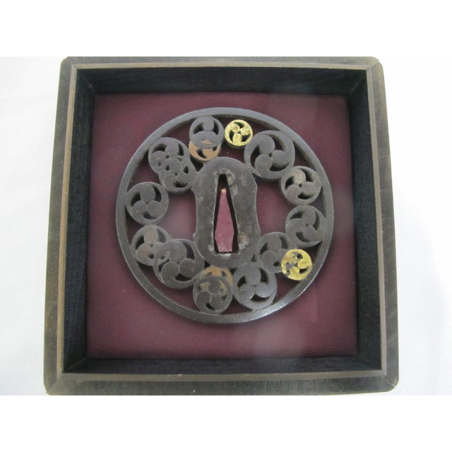 Metal Iron Tsuba Fine Openwork Hidari-Mitsudomoe Kobayakawa Japanese Edo Sword Guard For Sale - Image 7 of 7