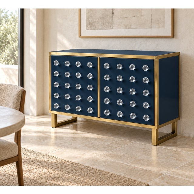 Wood Navy Dry Bar with Forty Murano Glass Spheres and Brass Feet from Justfurnituress SRL For Sale - Image 7 of 8