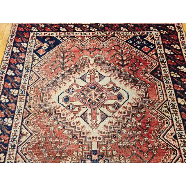 19th Century Vintage Persian Shiraz Tribal Area Rug, Hand-Knotted Wool, Geometric Pattern, Rust-Red & Navy, 5x10 For Sale - Image 5 of 11