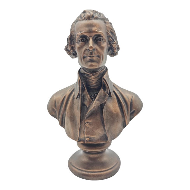 Thomas Jefferson Bronze Finish Portrait Bust Sculpture, 7.5", Dated 2003 For Sale