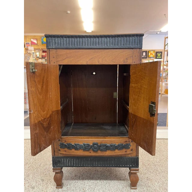 Wood 1970s Vintage Dutch Colonial Style Cabinet With Carved Wood Accents For Sale - Image 7 of 11