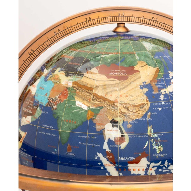 Modern Semi-Precious Stone Inlaid Revolving Globe on Copper Stand For Sale In New York - Image 6 of 15