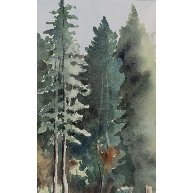 Jacques Noury, Trees Along the Riverbank, Watercolor For Sale - Image 5 of 6