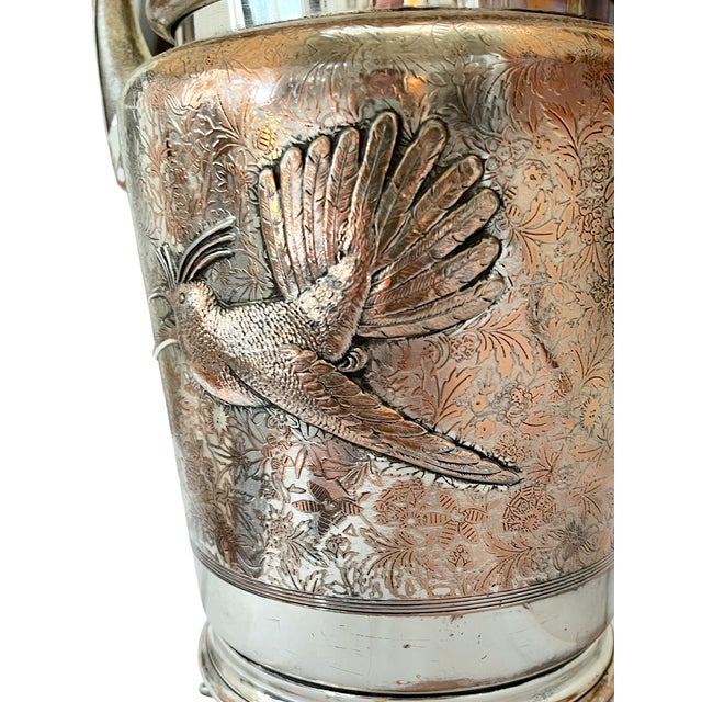 Metal Antique Late 19th Century Silver-Plated Oil Lamp Converted to Table Lamp With Bird & Floral Decoration, 23" For Sale - Image 7 of 14
