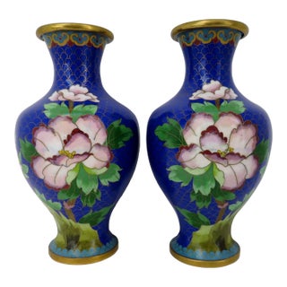 Vintage Cloisinne Vases, a Pair For Sale