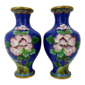 Vintage Cloisinne Vases, a Pair