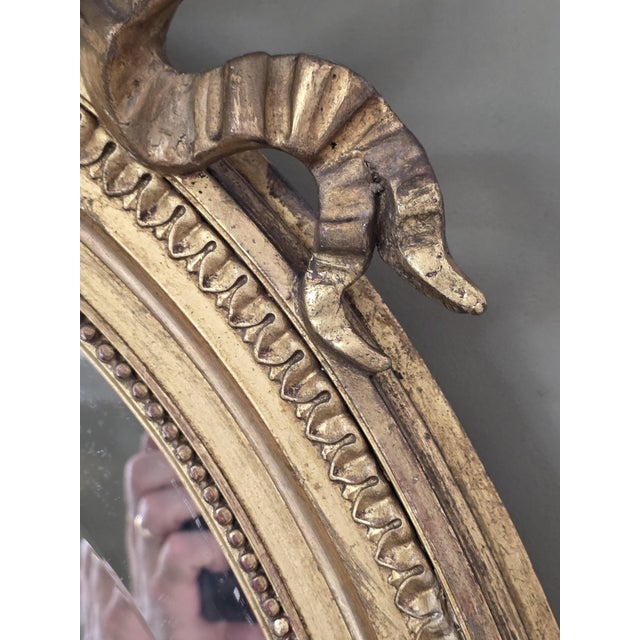 19th Century Napoleon III French Oval Gilded Mirror with Love Knot For Sale - Image 13 of 14
