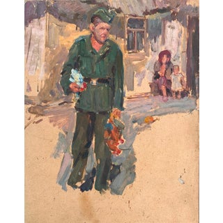 Soviet Art: Ukrainian Soldier Portrait, Original Oil Painting, 1950s 37-29 For Sale