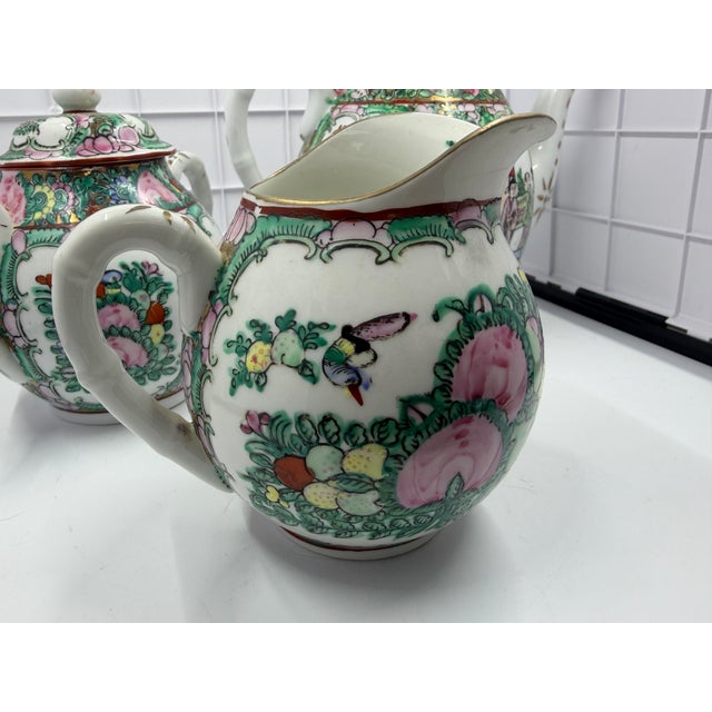 Late 19th Century Antique Chinese Famille Rose Medallion Porcelain Tea Set; Teapot, Sugar, Creamer For Sale - Image 5 of 12