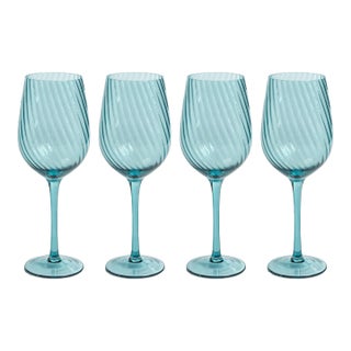 Sesto Optic Swirl White Wine Glasses - Blue, Set of 4 For Sale