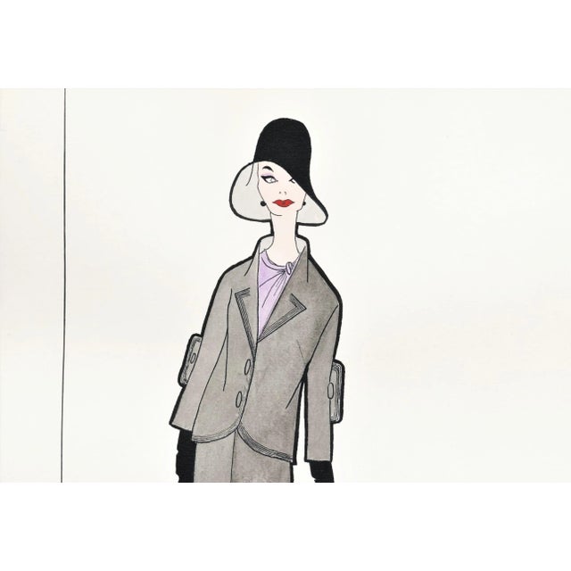 This is a RARE original fashion drawing created in the 1950s by a Bordeaux couturier, Jean-Pierre Chansard. It is a...