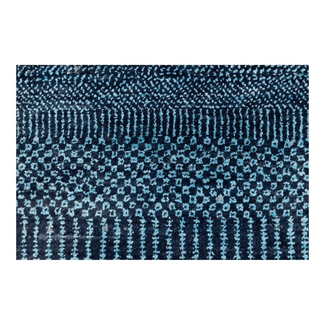 8' x 10' Savannah Hand Knotted Modern Navy Blue Wool & Silk Rug For Sale