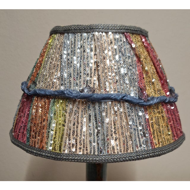 Table Lamp with Blue-Brown Marble Base and Handmade Fabric Shade, 1970s For Sale - Image 9 of 11