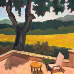 "Patio at Bend House, Ft. Lewis, Bath County Va" Contemporary Landscape Oil Painting by Teresa DiMarco
