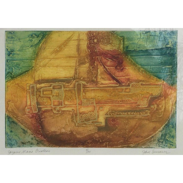 Abstract Mid-Century “Joyous Mans Creation” Engraving by Jan Swearer For Sale - Image 3 of 7