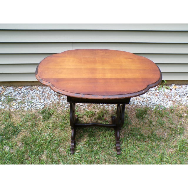 Antique Tilt Top Sewing Table Vintage Sewing Stand Parlor Lamp Table, from the Victorian era. Walnut table features a...