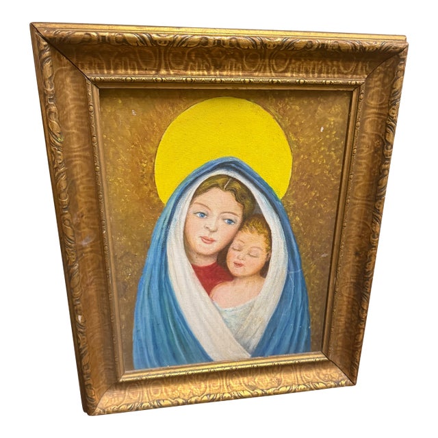 Original Mid-20th Century Mother With Child Painting For Sale